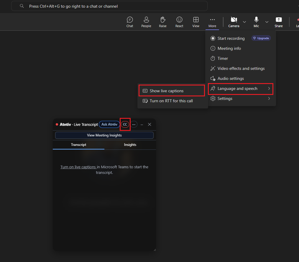 Enabling live captions in Microsoft Teams