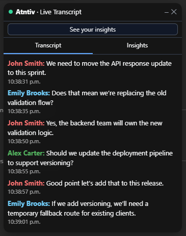Live Transcript Window