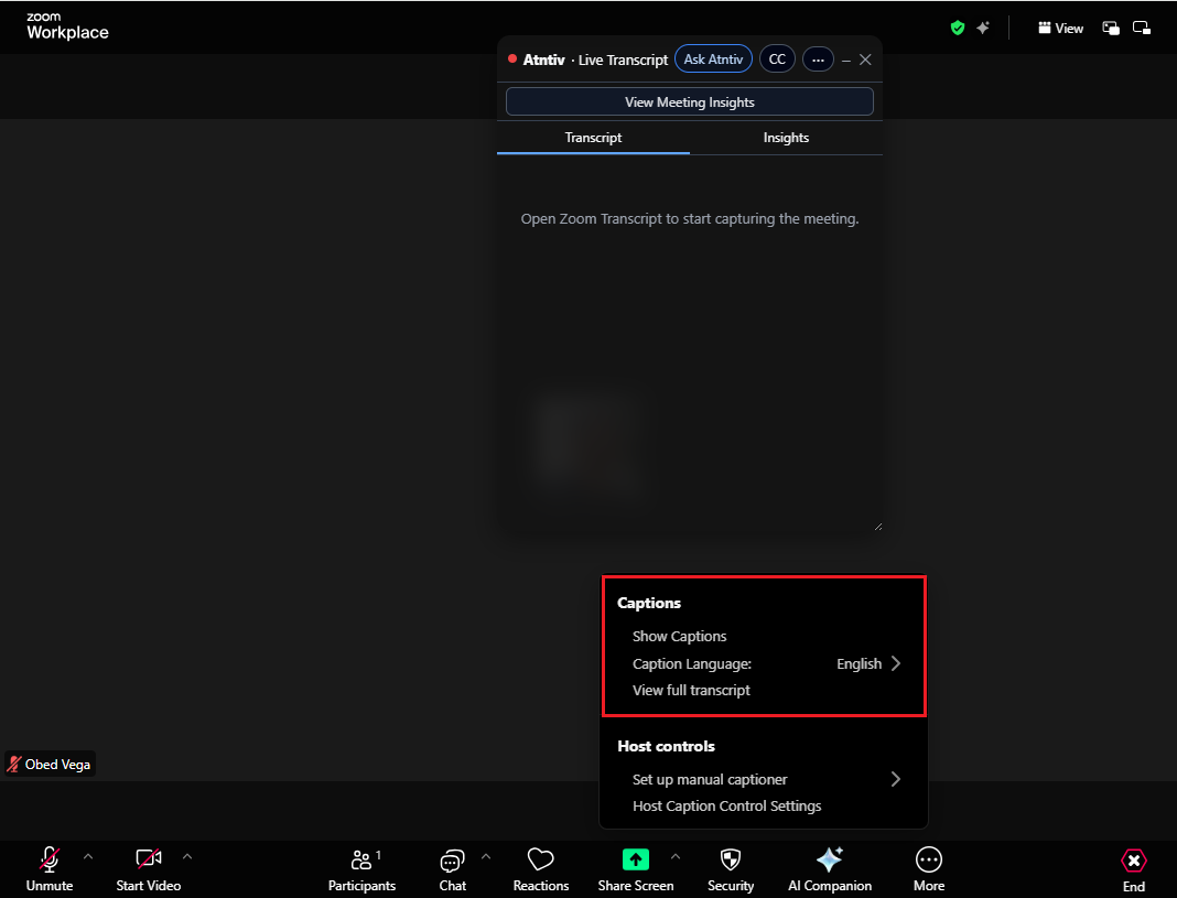 Enabling live captions and transcript in Zoom